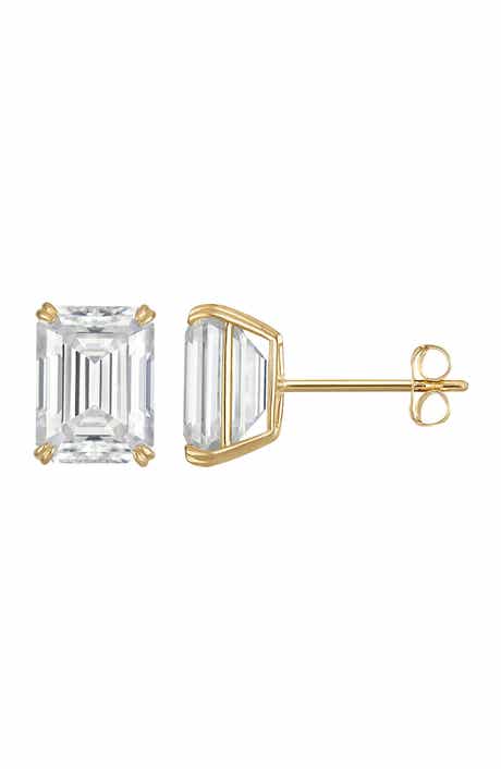 FZN 14k Gold Emerald Cut Moissanite Stud Earrings