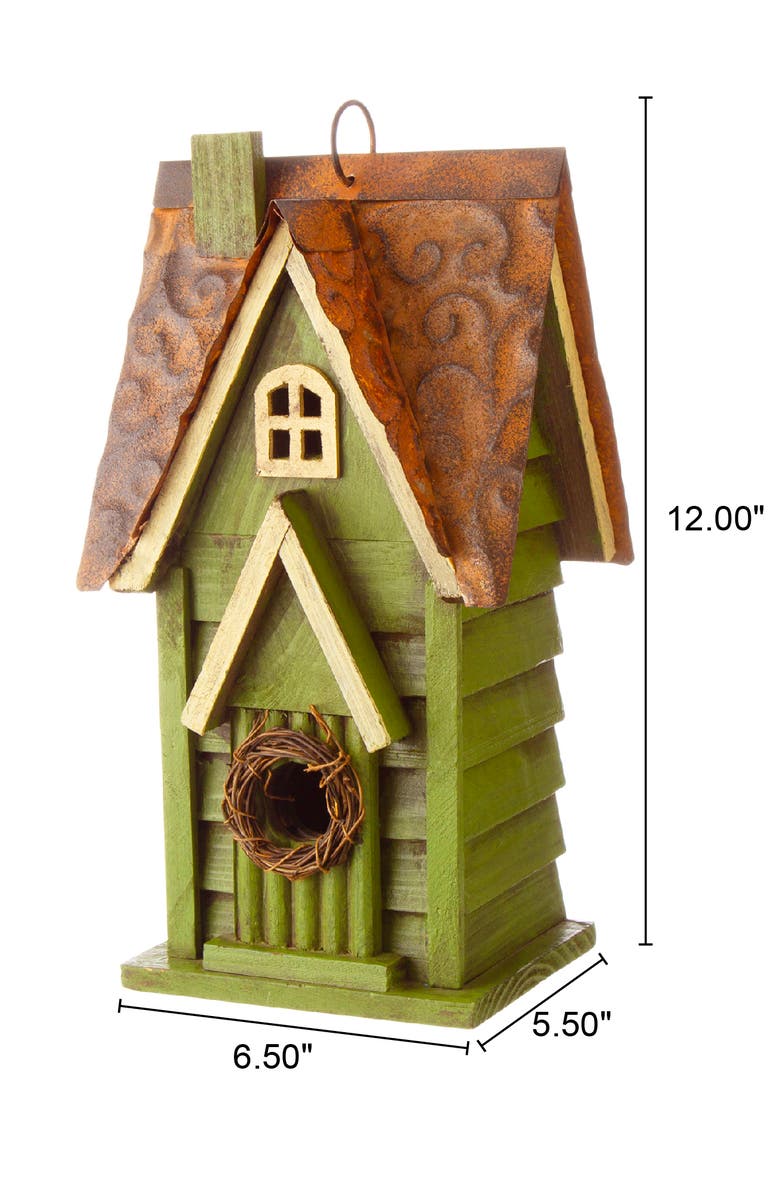 Glitzhome 12"H Retro Distressed Painted Solid Wood Cottage Birdhouse, Alternate, color, Green