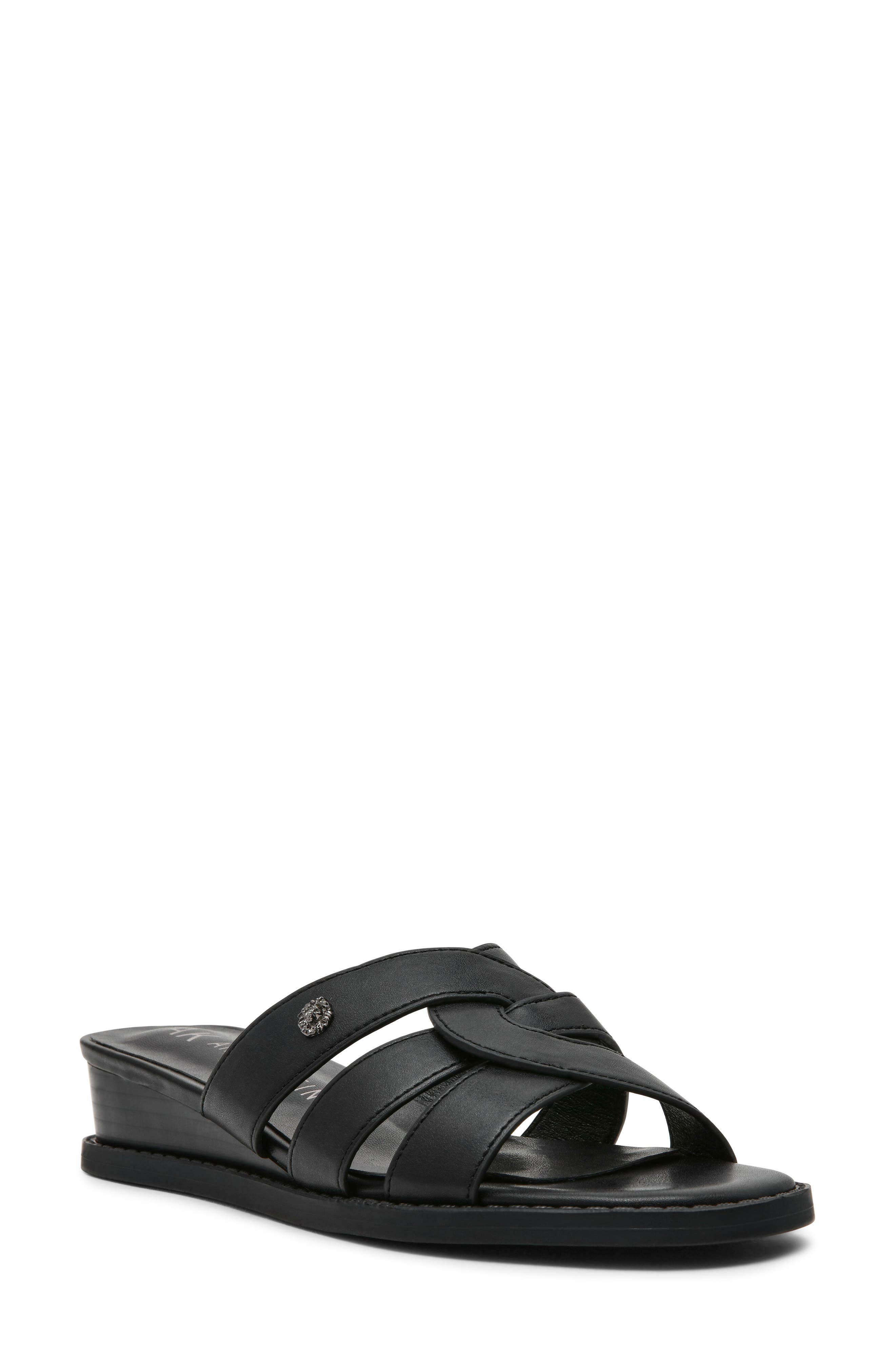 Anne Klein Babit Wedge Sandal, Main, color, Black Nappa Pu