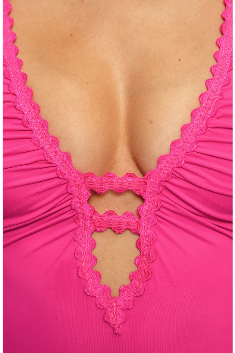 Bella Plunge One-Piece Swimsuit, Alternate, color, STRAWBERRY