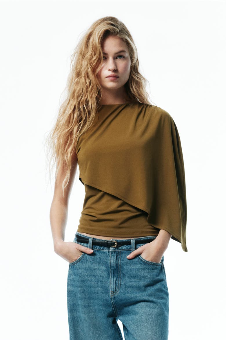 Cape-detail Top, Alternate, color, Dark khaki green