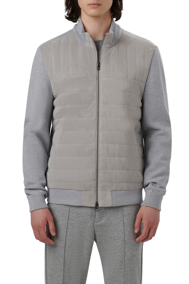 Quilted Suede Panel Sweater Jacket, Main, color, CEMENT