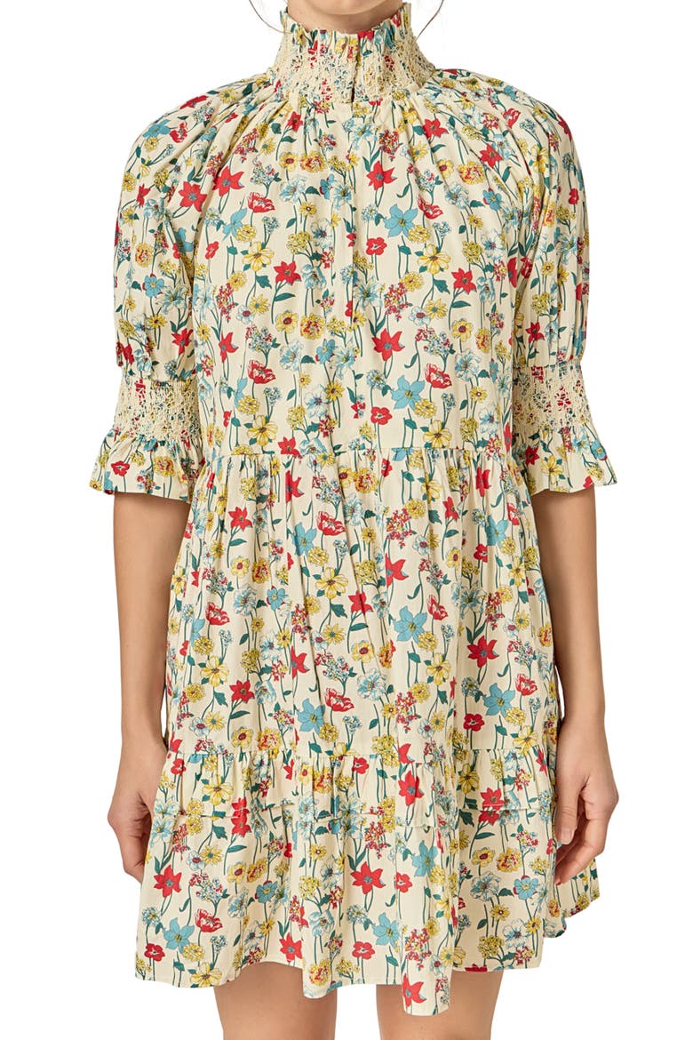 Print Smocked Puff Sleeve Minidress, Alternate, color, MULTI