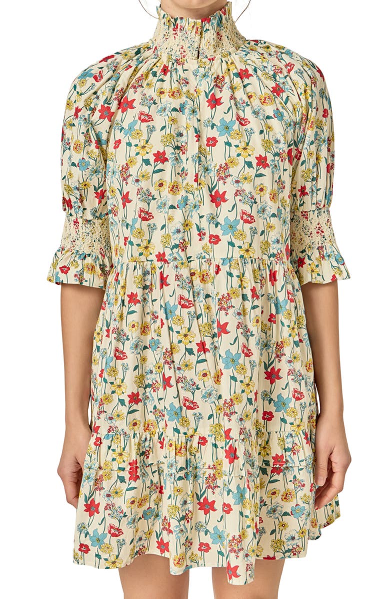 English Factory Print Smocked Puff Sleeve Minidress, Alternate, color, Multi