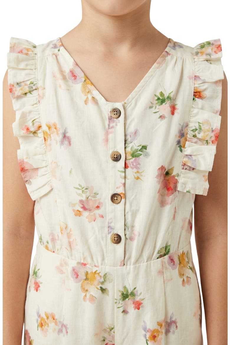 Kids' Floral Print Flutter Sleeve Jumpsuit, Alternate, color, CREAM