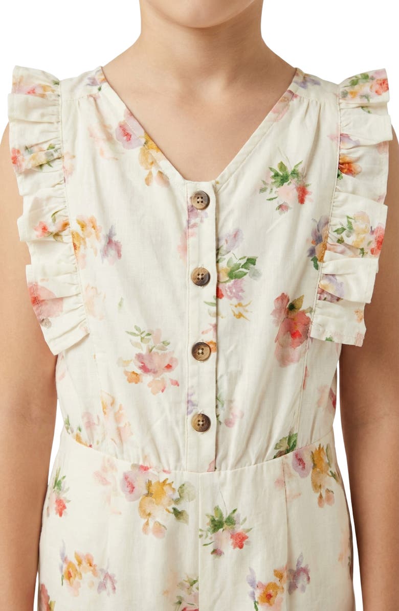 Hayden Girls Kids' Floral Print Flutter Sleeve Jumpsuit, Alternate, color, Cream
