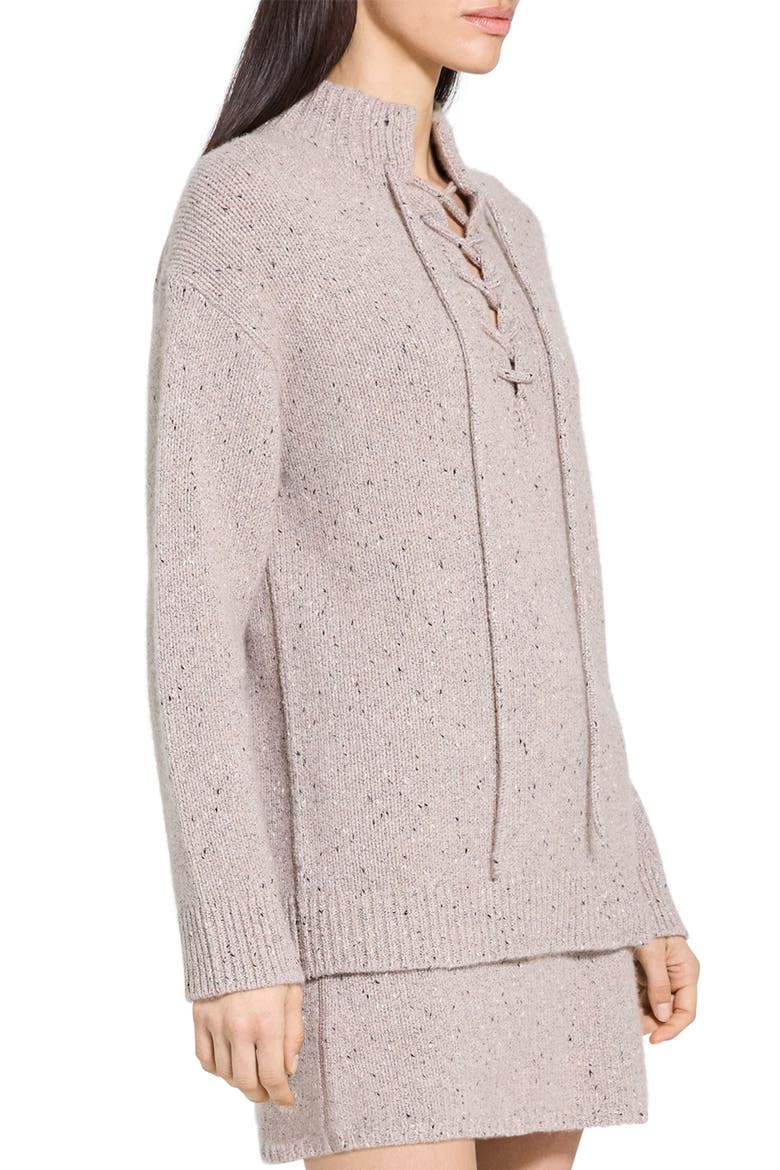 Tie Neck Wool Blend Sweater, Alternate, color, BEIGE MULTI