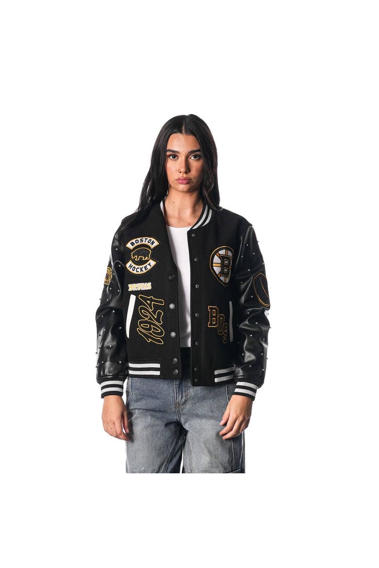 Women's The Wild Collective Black Boston Bruins Full-Snap Varsity  Jacket, Alternate, color, Black