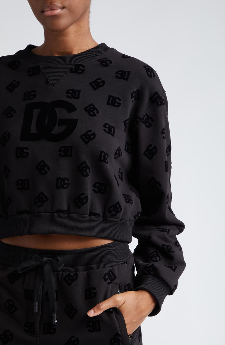 Dolce&Gabbana Flocked Logo Crop Sweatshirt, Alternate, color, 