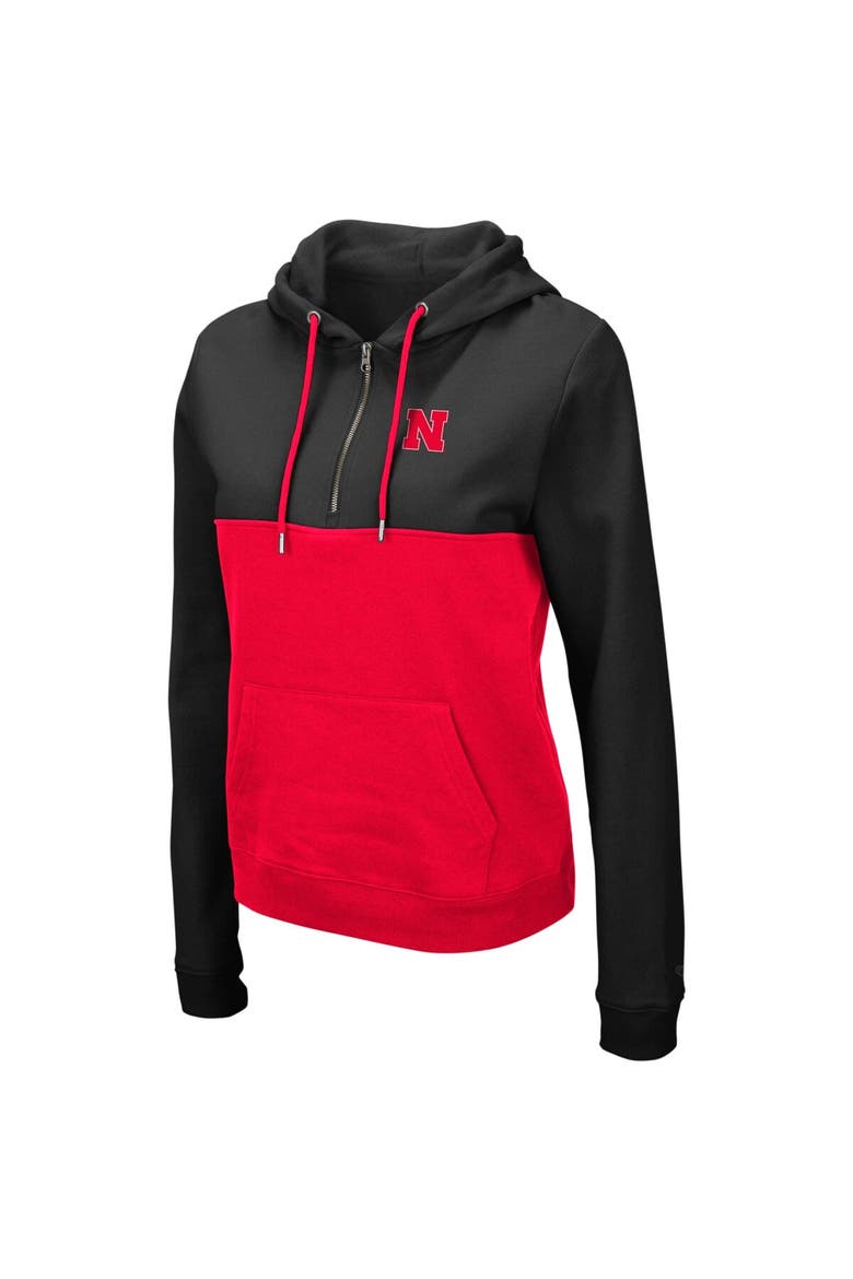 Women's Colosseum Black/Red Nebraska Huskers Aidan Lightweight Half-Zip Hoodie, Alternate, color, Black