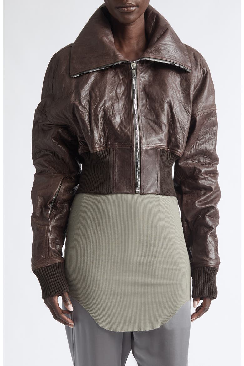 Dracuflight Crop Leather Bomber Jacket, Main, color, GREASE