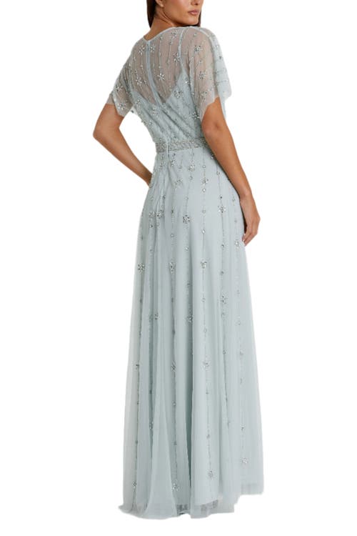 MAC DUGGAL MAC DUGGAL V NECK EMBELLISHED FLUTTER SLEEVE A LINE GOWN 