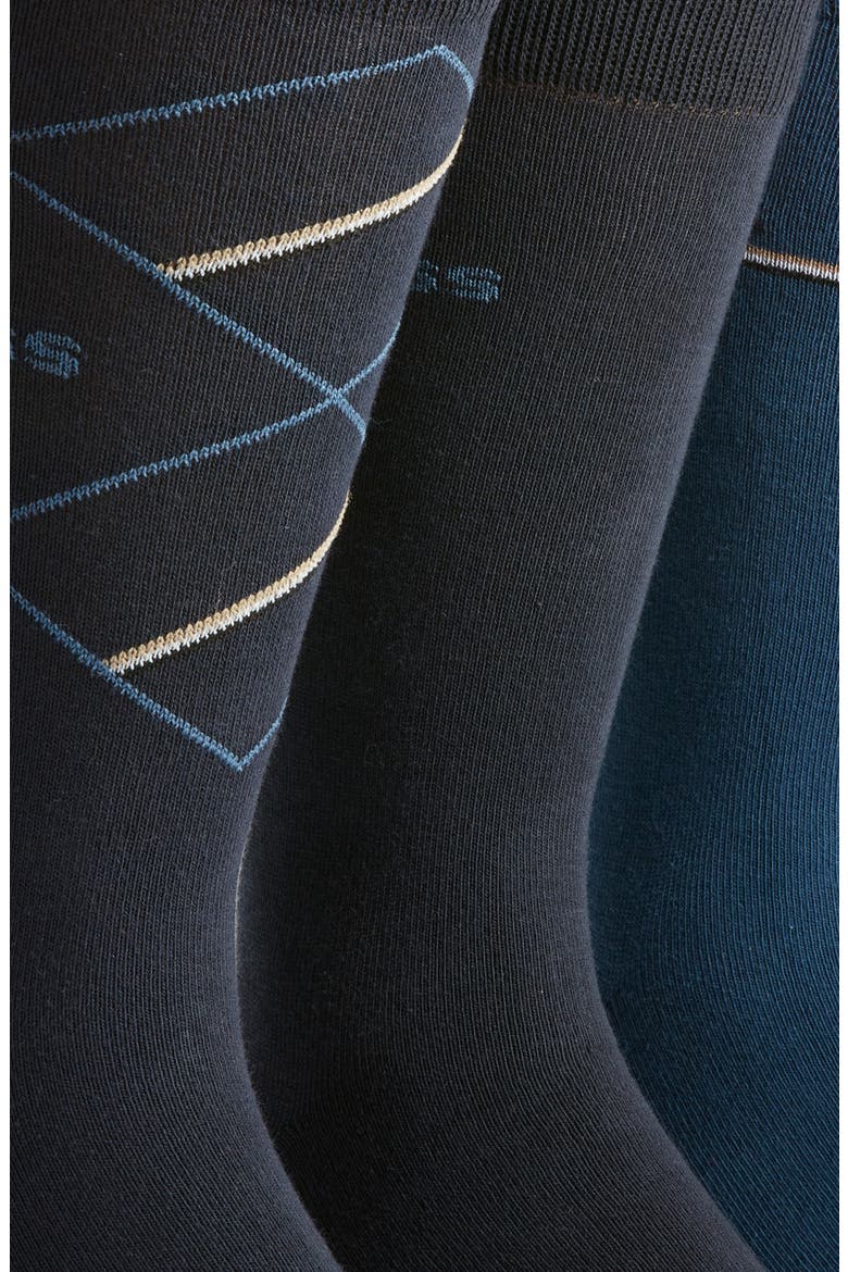 Assorted 3-Pack Icon Pattern & Solid Cotton Blend Dress Socks Gift Box, Alternate, color, DARK BLUE