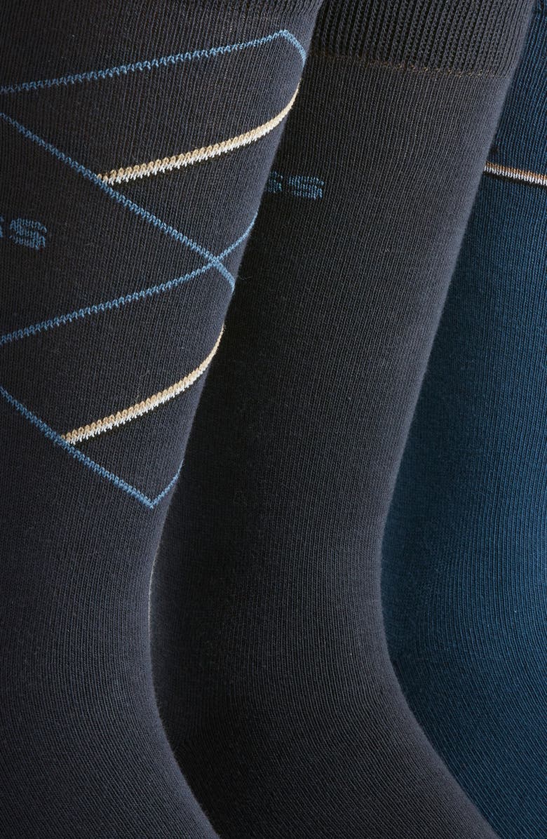 BOSS Assorted 3-Pack Icon Pattern
Solid Cotton Blend Dress Socks Gift Box, Alternate, color, Dark Blue
