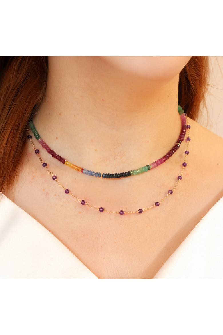 Rainbow Gemstone Bead Necklace, Alternate, color, Multicolor Gemstones