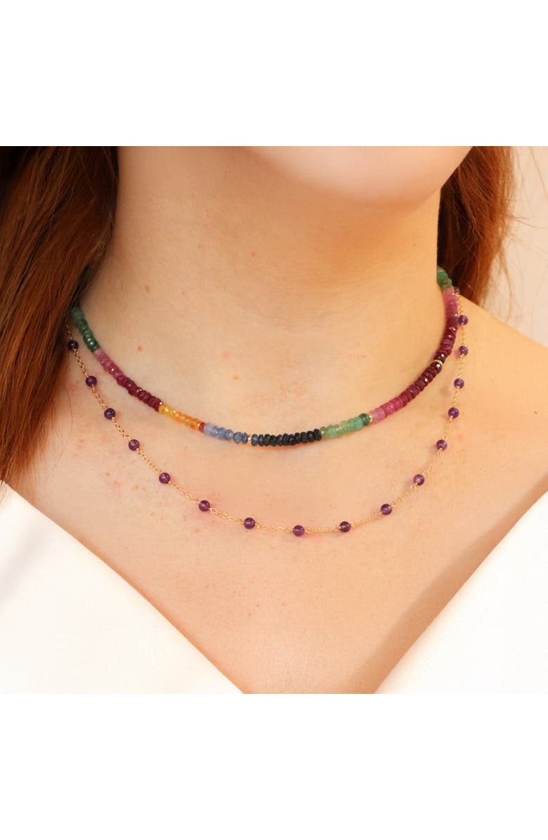 The Lovery Fine Jewelry Rainbow Gemstone Bead Necklace, Alternate, color, Multicolor Gemstones