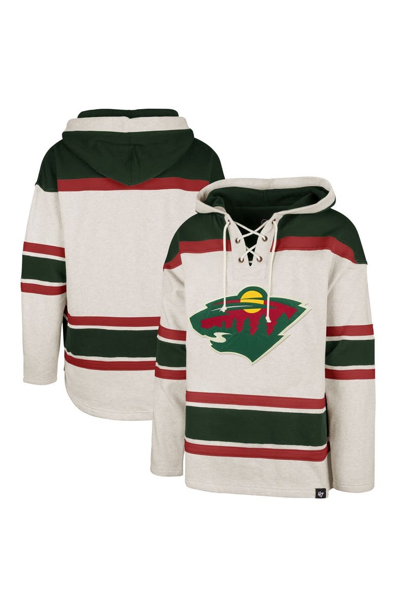 '47 Men's '47 Oatmeal Minnesota Wild Rockaway Lacer Pullover Hoodie, Main, color,