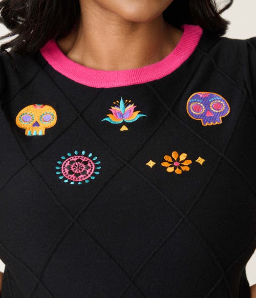 Unique Vintage Plus Size Embroidered Sweater In Black