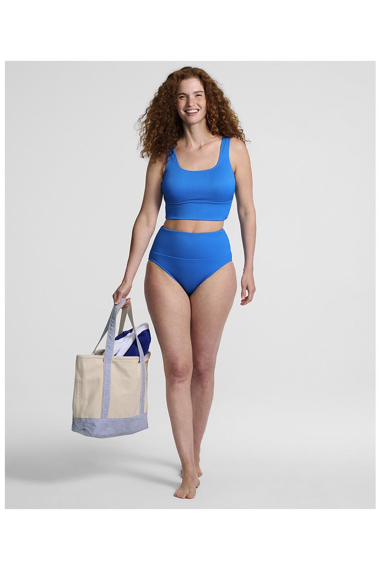 Tugless Tankini Top and High Waisted Bottom Swimsuit Set, Alternate, color, Deep Sea Navy Gingham