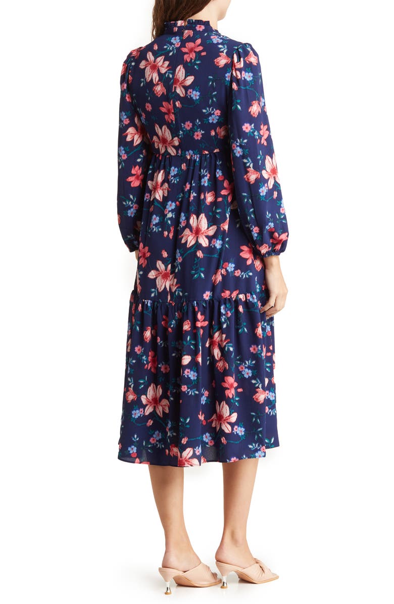 Vince Camuto Floral Long Sleeve Pebble Crepe Dress, Alternate, color, Navy Multi