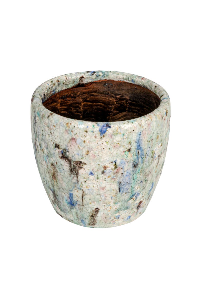 Terra-cotta Planter with Crackle Glaze, Blue, Main, color, Blue