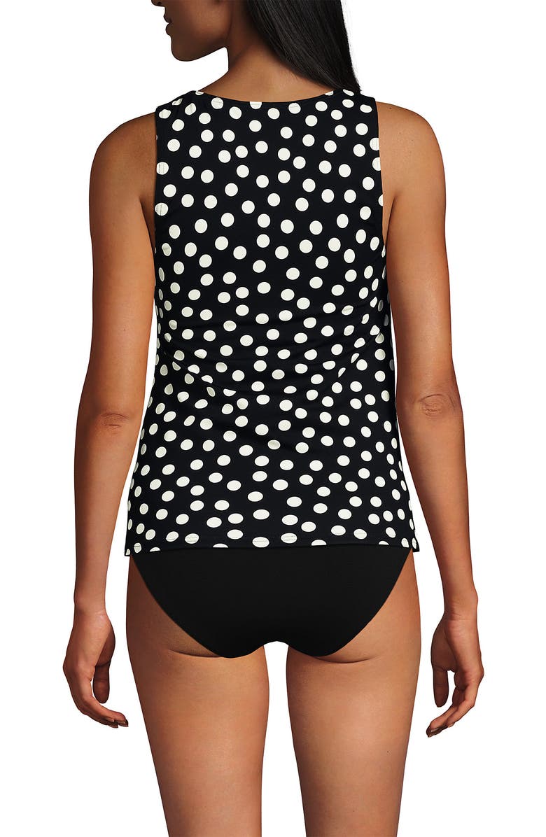 Lands' End D-Cup Chlorine Resistant High Neck UPF 50 Sun Protection Modest Tankini Swimsuit Top, Alternate, color, Black/Egret White Tossed Dots