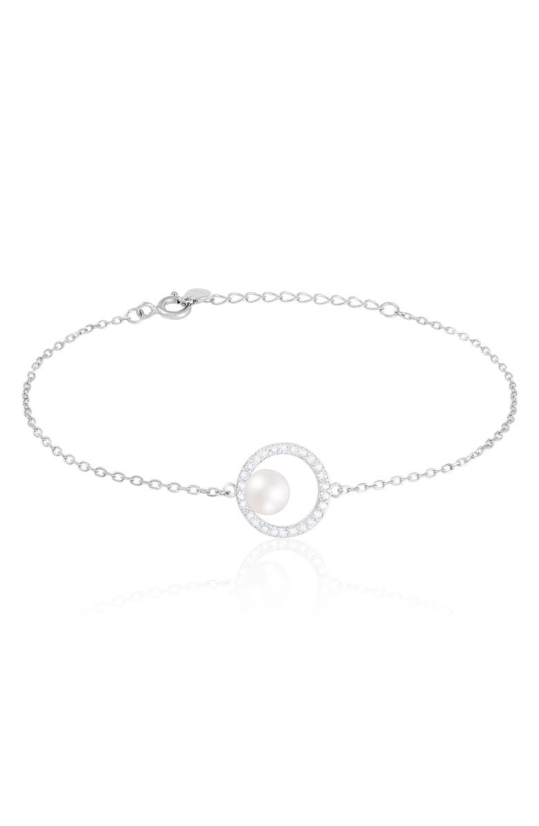 SPLENDID PEARLS Sterling Silver, 7-8mm Cultured Freshwater Pearl, & CZ Bracelet, Main, color, 