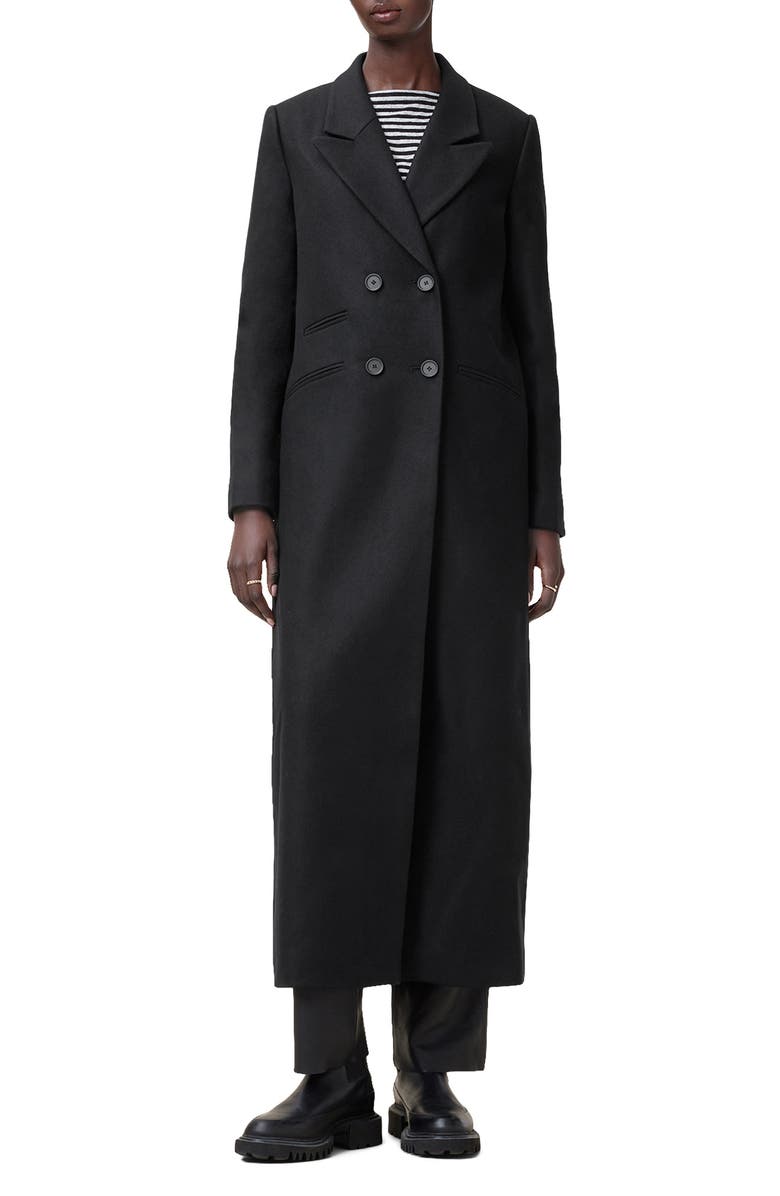 AllSaints Ellen Double Breasted Wool Blend Coat, Main, color, Black