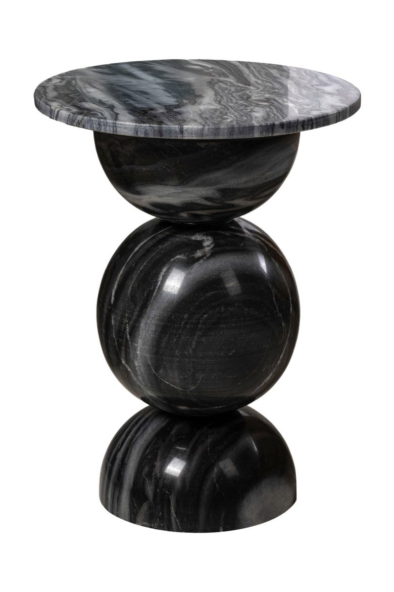 Aura Modern Round Solid Marble Sculptural Stacked Sphere End Table, Geometric Pedestal Accent Side Table, Main, color, Dark Gray/Light Gray