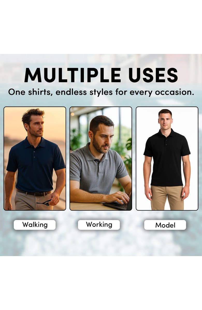 BenBen Mens Short Sleeve Pique Polo Shirts 5 Pack, Alternate, color, Black/White/Grey/Navy/Red