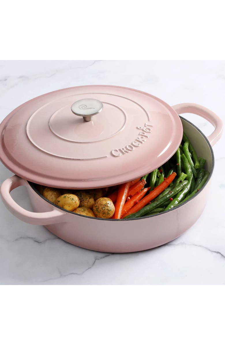 Crock-pot 5 Quart Round Enameled Cast Iron Braiser Pan with Self Basting Lid, Alternate, color, Pink