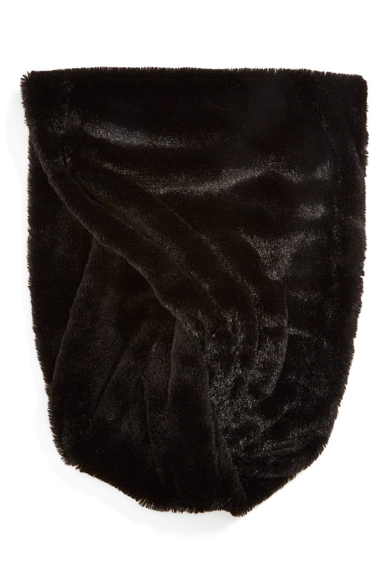 Faux Fur Infinity Scarf, Alternate, color, BLACK