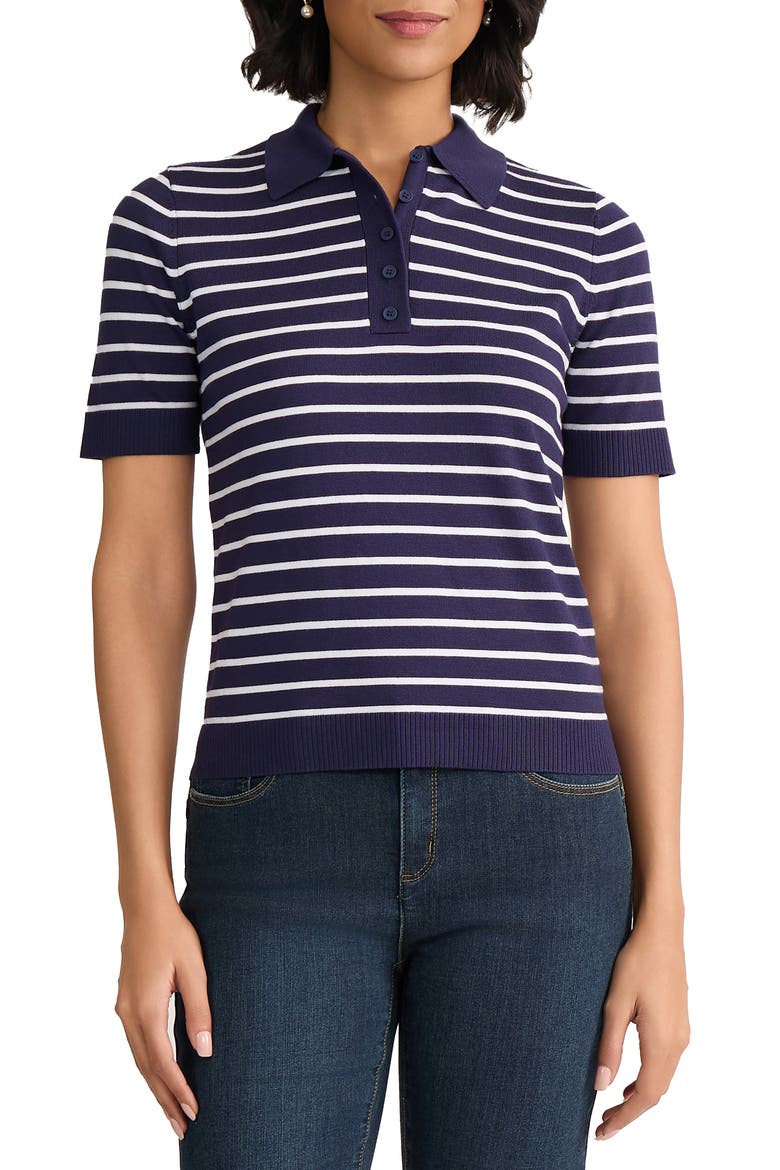 Stripe Short Sleeve Polo, Main, color, PACIFIC NAVY / NATURAL WHITE
