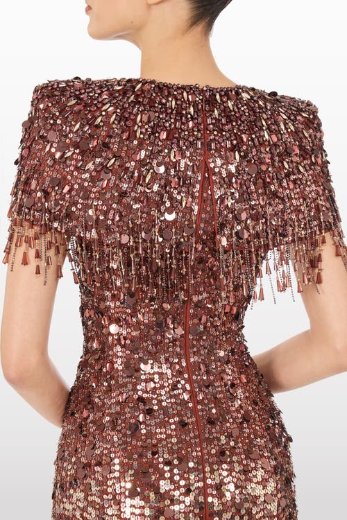 Jenny Packham Eugenie Sequin Fringed Maxi Dress In Brown