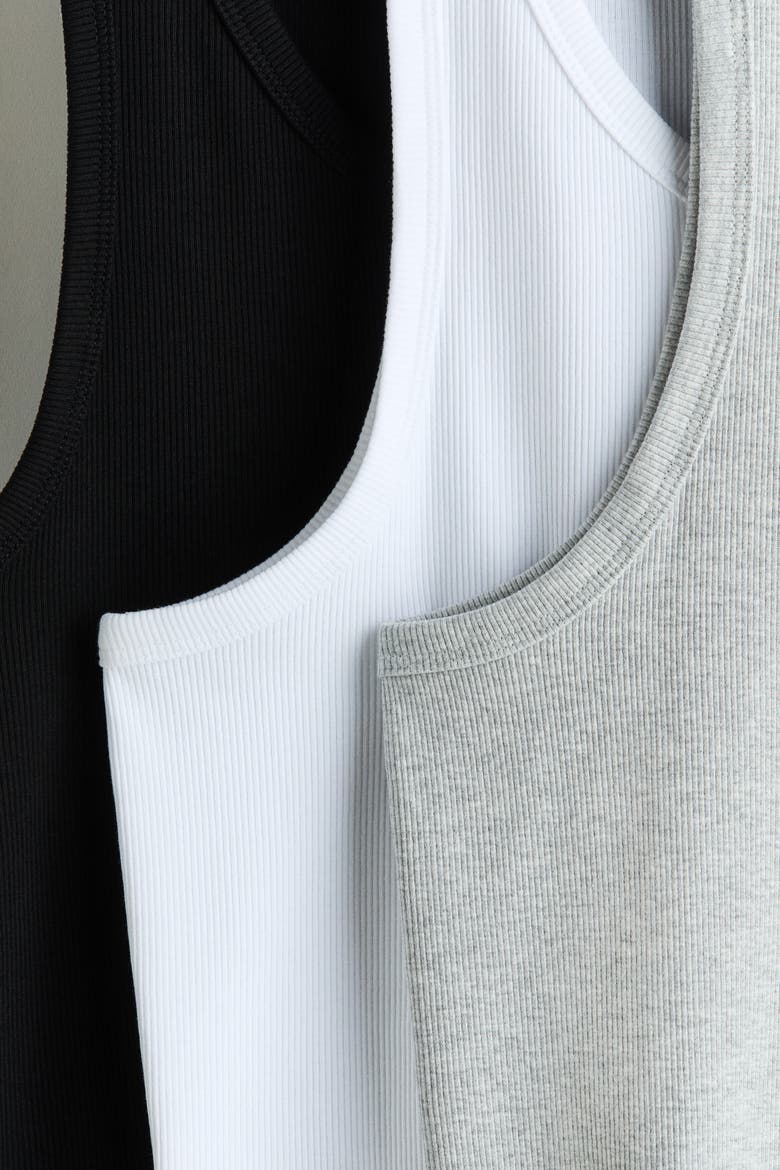 3-pack Slim Fit Ribbed Vest Tops, Alternate, color, Black/white/gray melange