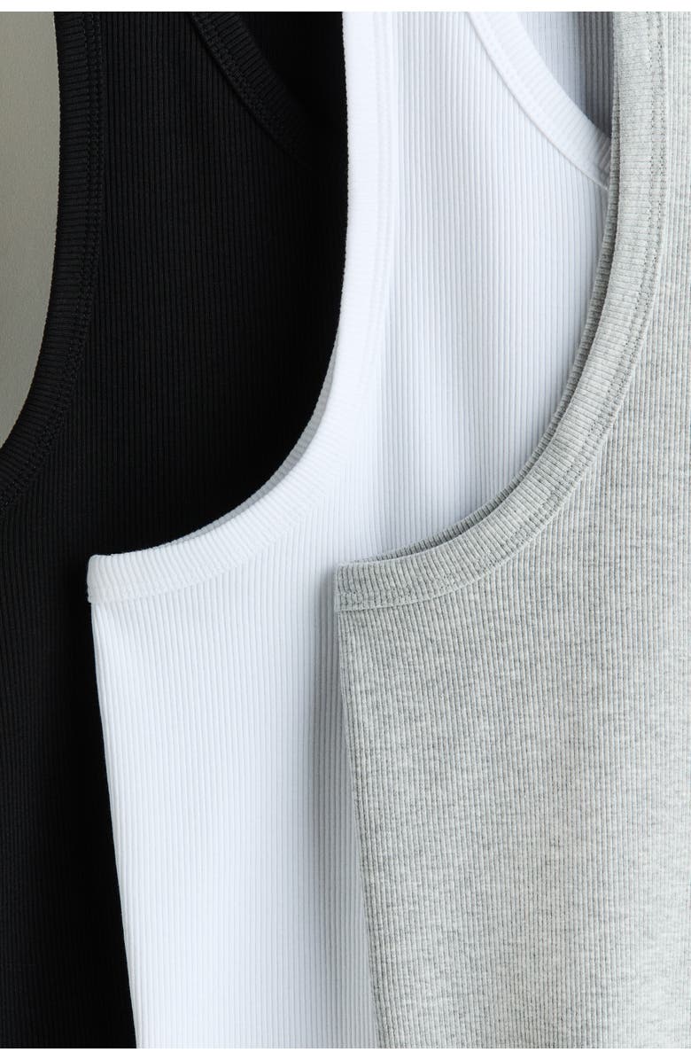 H&M 3-pack Slim Fit Ribbed Vest Tops, Alternate, color, Black/White/Gray Melange