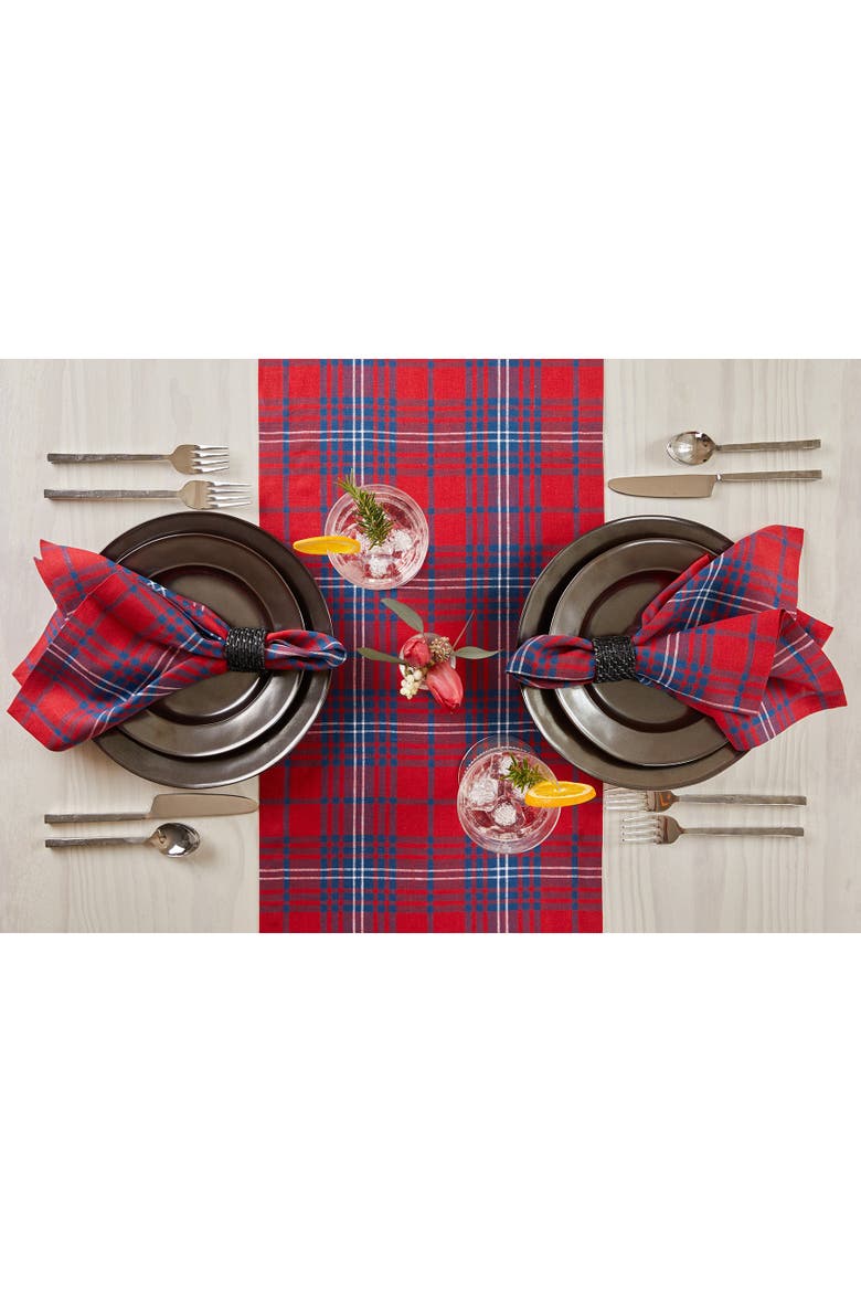 Linen Table Runner - Red Tartan Plaid, Alternate, color, Red and Navy
