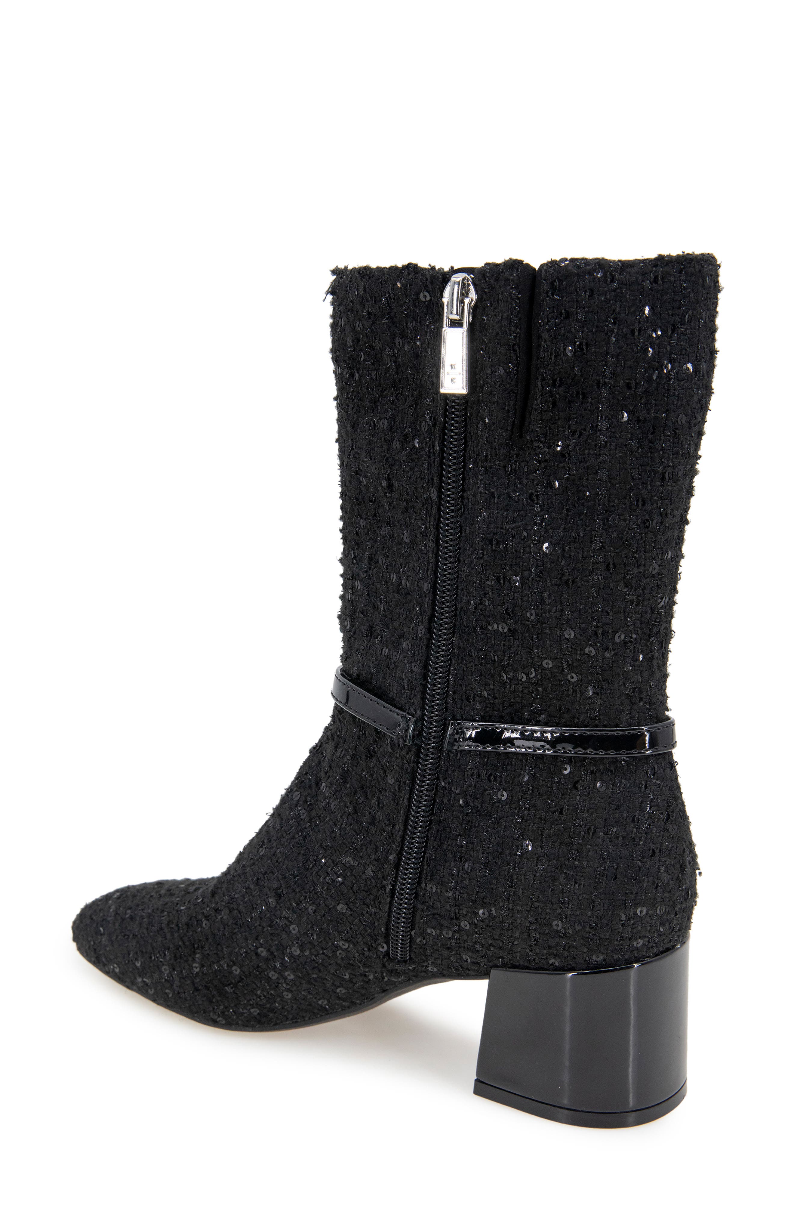 Reaction Kenneth Cole Lacey Block Heel Boot, Alternate, color, Black Fabric