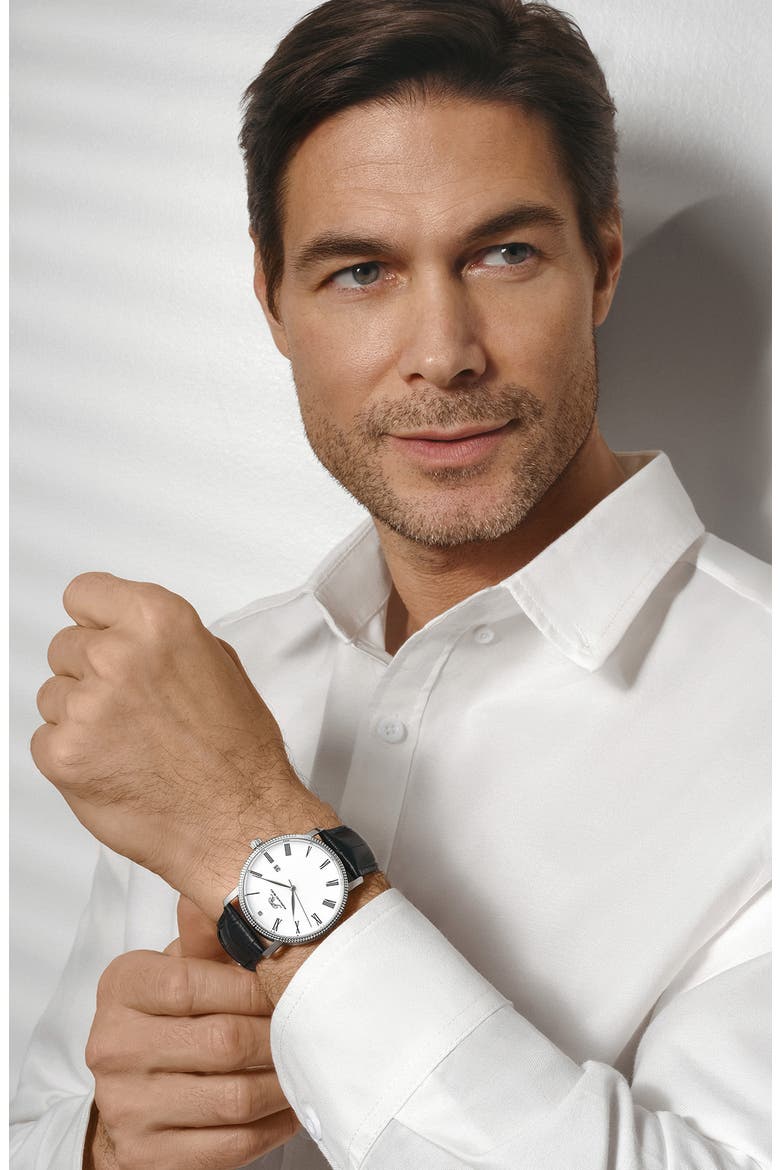 Veritas 1 Croc Embossed Leather Strap Watch, 40mm, Alternate, color, SILVER