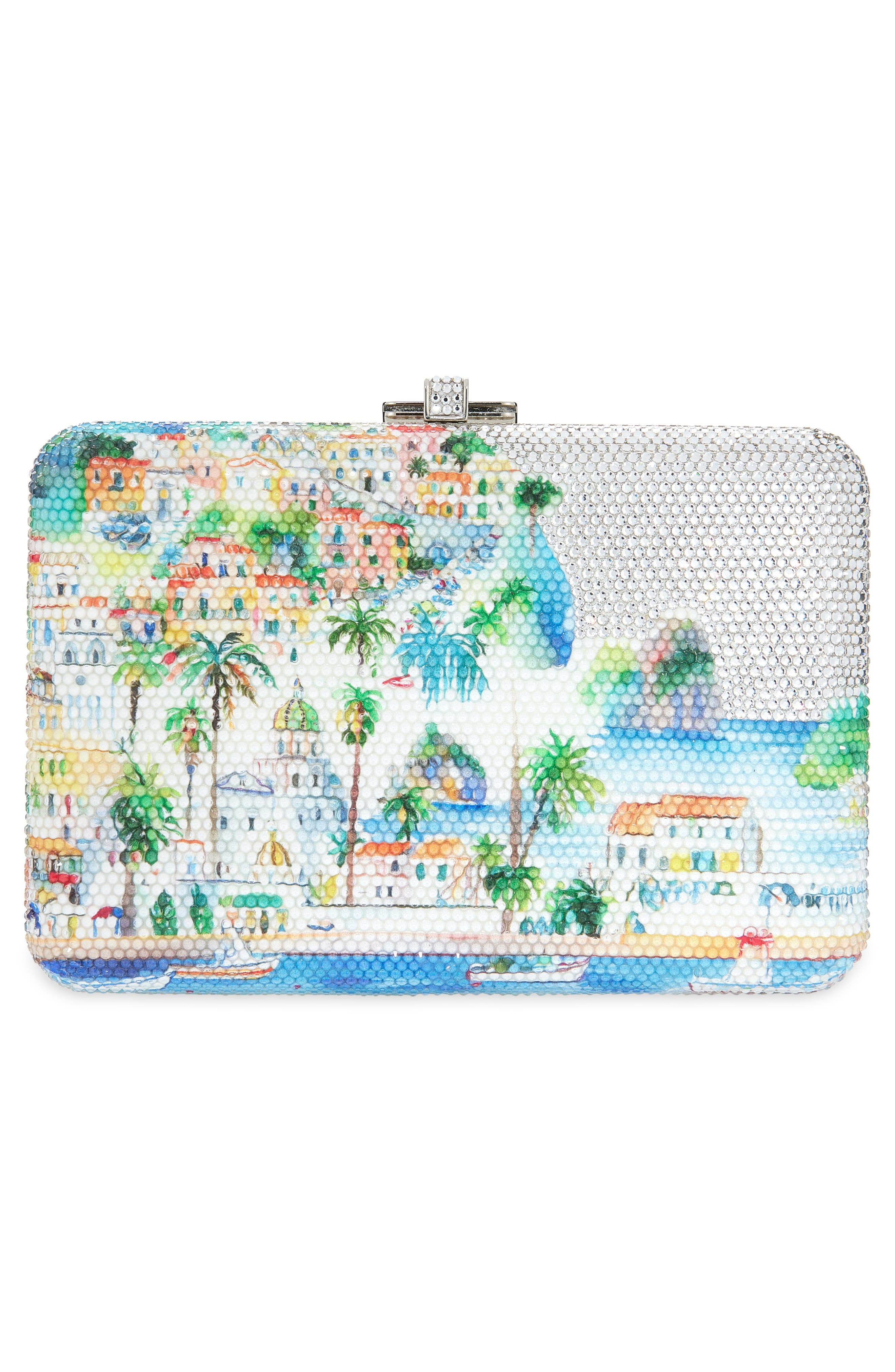 JUDITH LEIBER COUTURE Slim Slide Tropical Crystal Embellished Clutch, Alternate, color, Silver Rhine Multi
