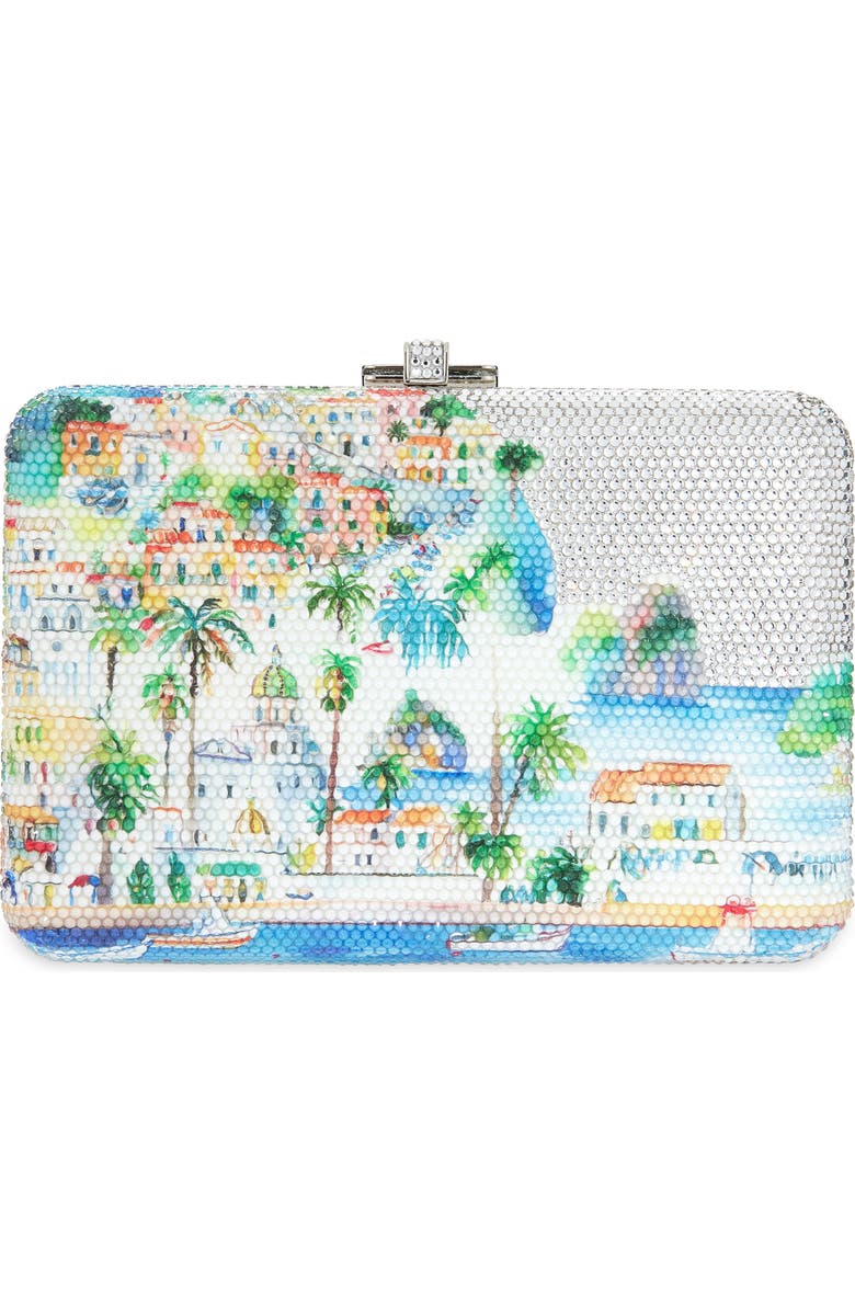 JUDITH LEIBER COUTURE Slim Slide Tropical Crystal Embellished Clutch, Alternate, color, Silver Rhine Multi