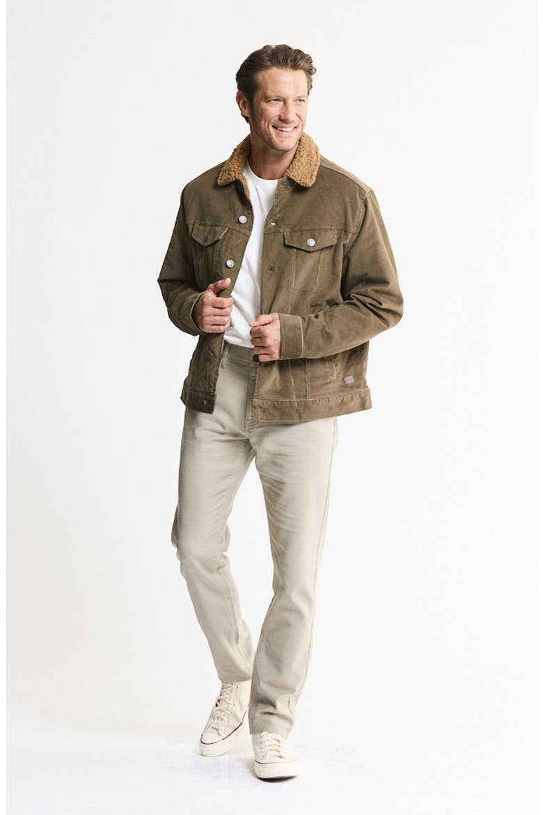 Corduroy Trucker Jacket with Faux Fur Collar, Alternate, color, OLIVE