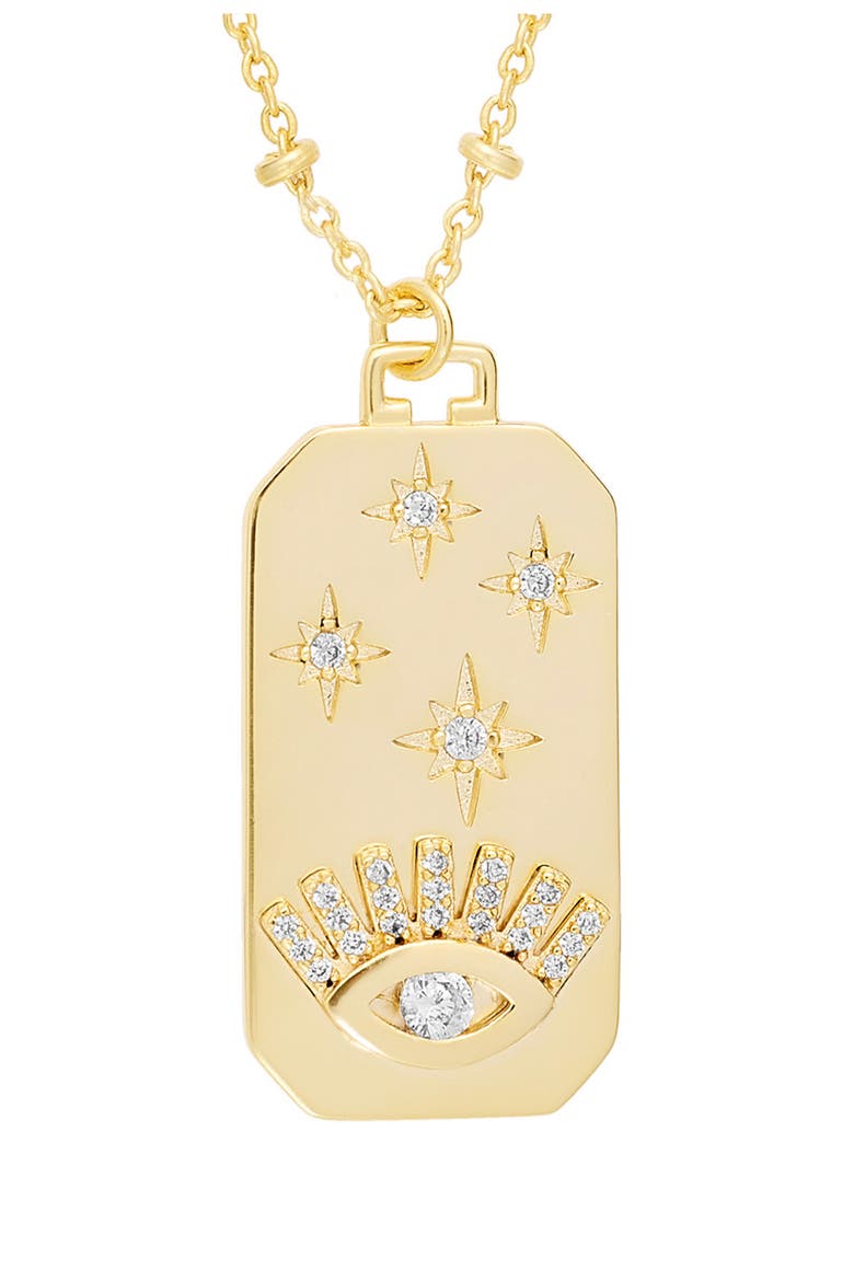 Pavé Cubic Zirconia Evil Eye Tag Pendant Necklace, Alternate, color, GOLD