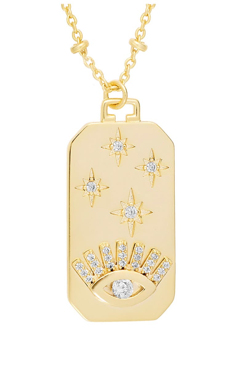 ATHRA LUXE Pavé Cubic Zirconia Evil Eye Tag Pendant Necklace, Alternate, color, Gold