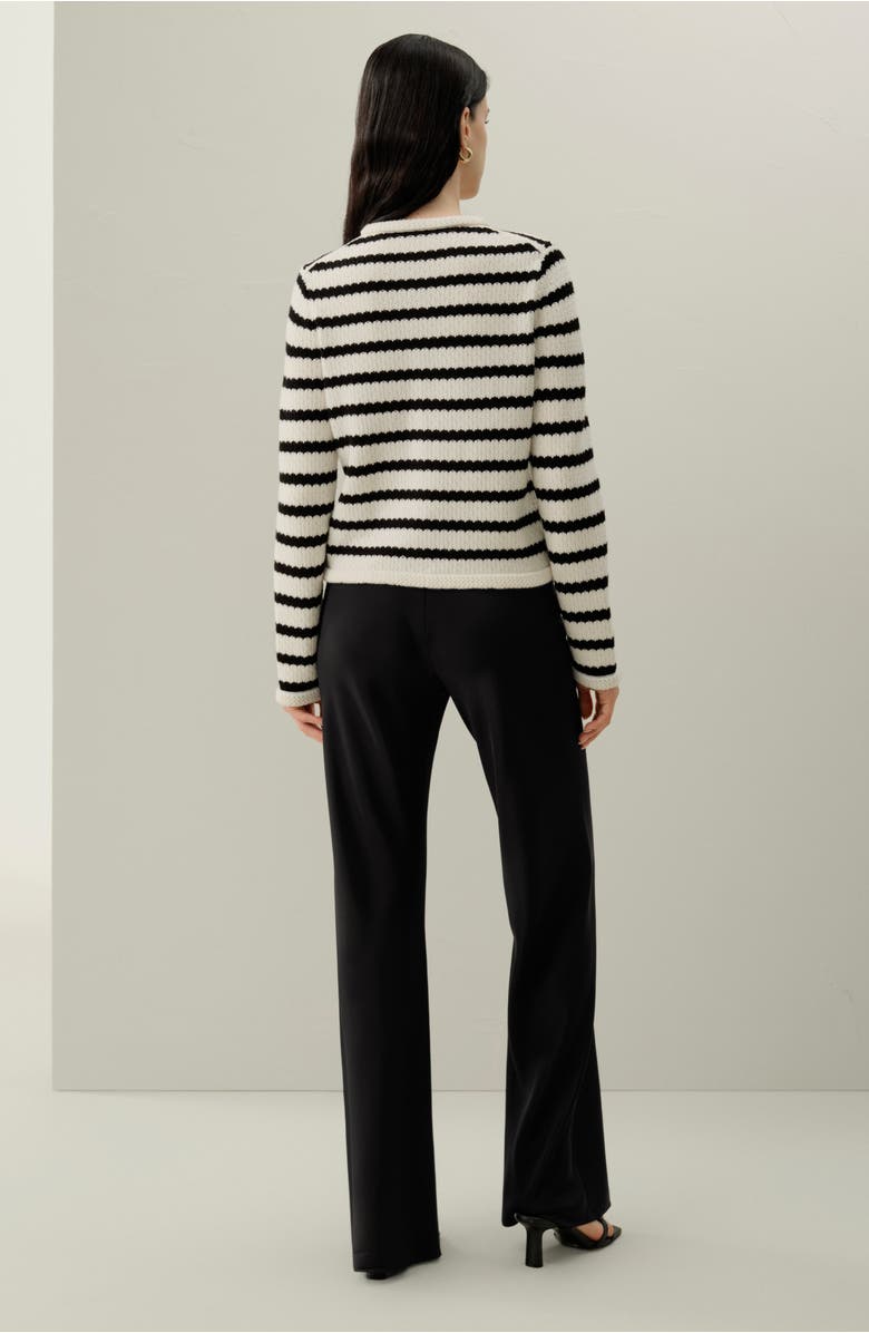 Lilysilk Stripped Crochet Washable-Wool Cardigan, Alternate, color, Black&White Stripes