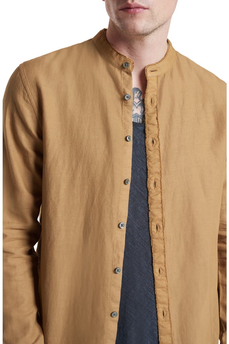 Slim Fit Band Collar Stretch Button-Up Shirt, Alternate, color, BROWN SUGAR