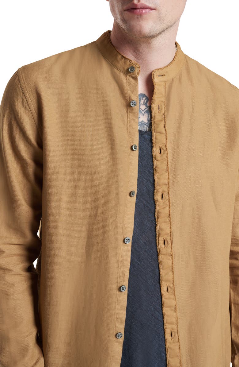 John Varvatos Slim Fit Band Collar Stretch Button-Up Shirt, Alternate, color, Brown Sugar