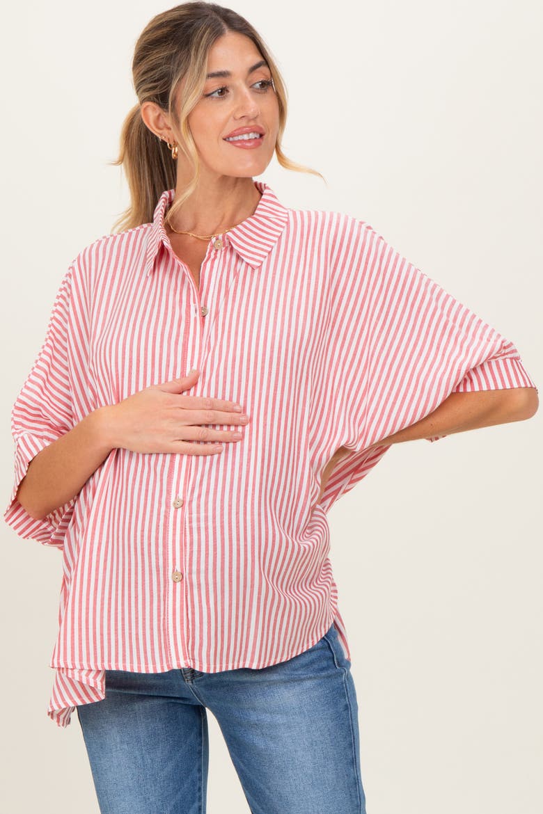 Striped Button Up Dolman Top, Alternate, color, Red