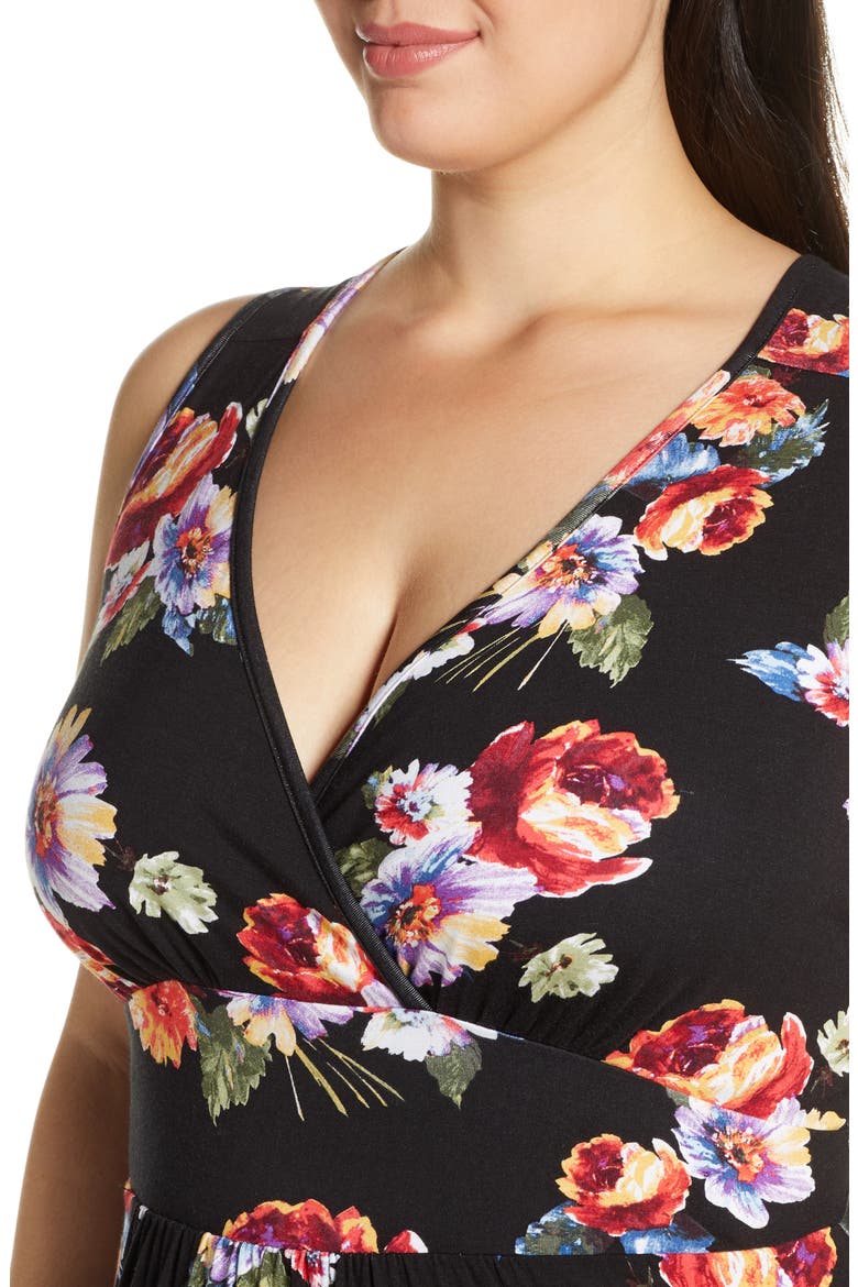 Floral Halter Neck Maxi Dress, Alternate, color, BLACK/ CORAL