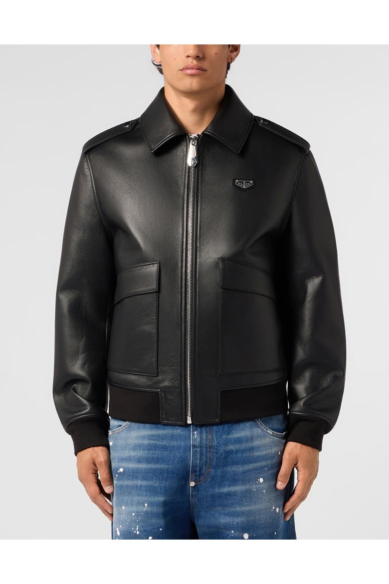 Eco Leather Aviator Jacket Men, Main, color, black